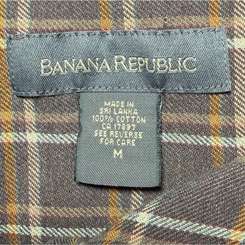 Vintage Banana Republic Flannel Shirt Men's Size Medium Brown/Gold Plaid